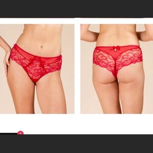 New Lise Charmel Red Lace Venice Boy Short Underwear Size L, Sexy Lingerie Panty